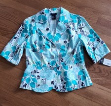 R.q.t.  Women's Jacket New With Tags Size Small Cuffed Sleeves Teal& White
