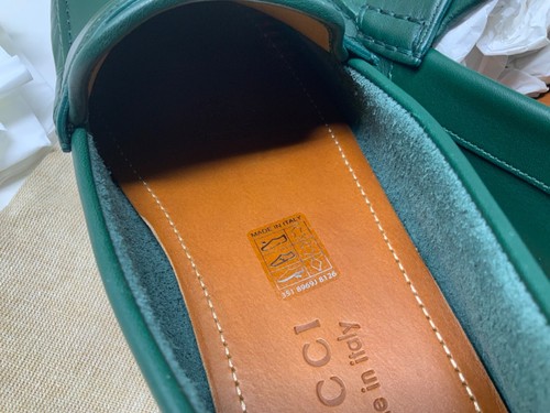 GUCCI INTERLOCKING G LOGO Green Leather Men's DRIVER Loafer Shoes Size 8.5 - Picture 7 of 15