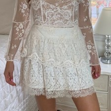 Women's Vintage Boho White Lace Cotton Circle Eyelet Skirt Size Small