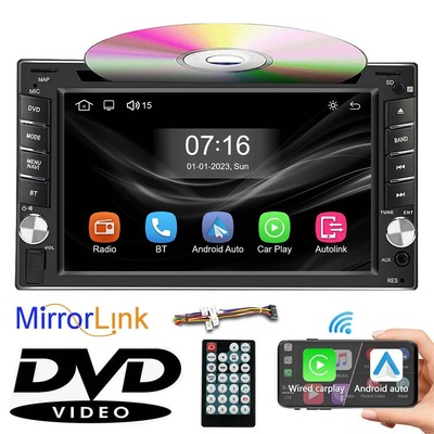 Double 2 Din Car Bluetooth Radio 6.2'' Wireless Carplay Stereo CD/DVD MP5 Player