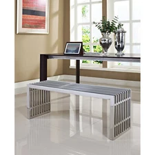Modway Gridiron Large Stainless Steel Bench in Silver