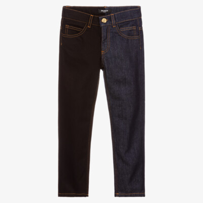 NWT NEW Balmain boys denim jeans one leg black and one denim 6y 6P6D10