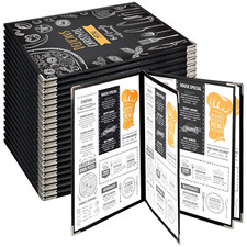 20Pcs Menu Cover 8.5 x 11 Inch 4 Page 8 View Transparent Restaurant Menu Holder