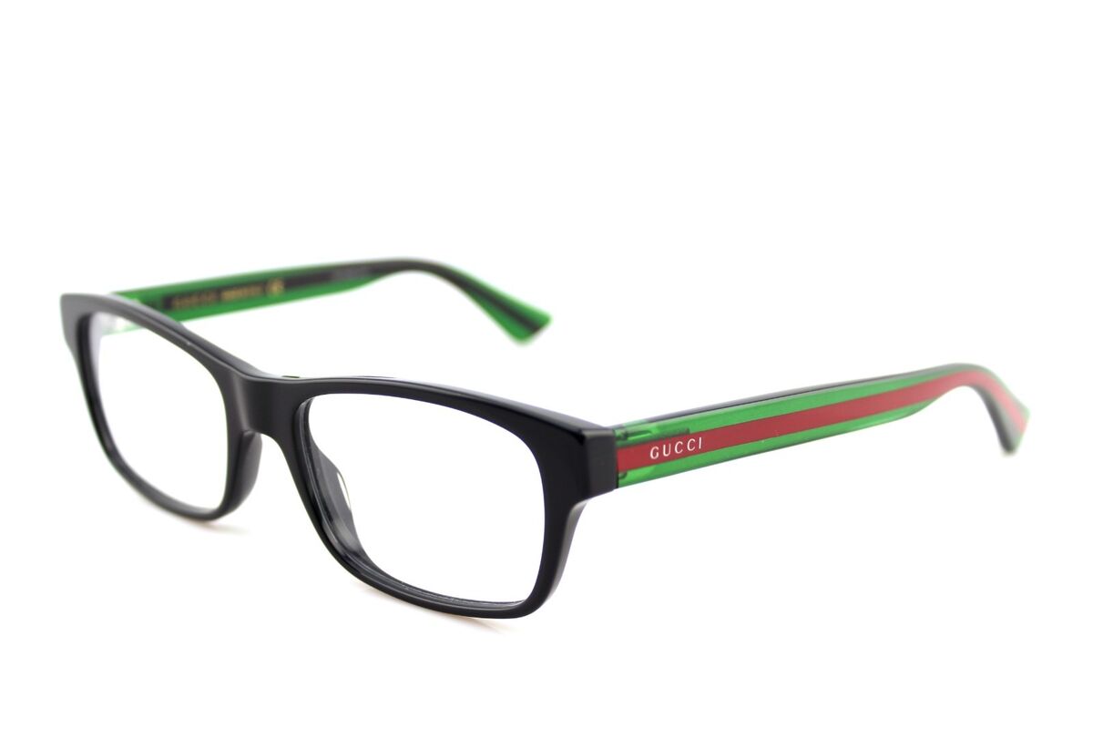 New GUCCI EyeGlasses Square Black Green Red Stripe Full Rim New GUCCI EyeGlasses Square Black Green Red Stripe Full Rim