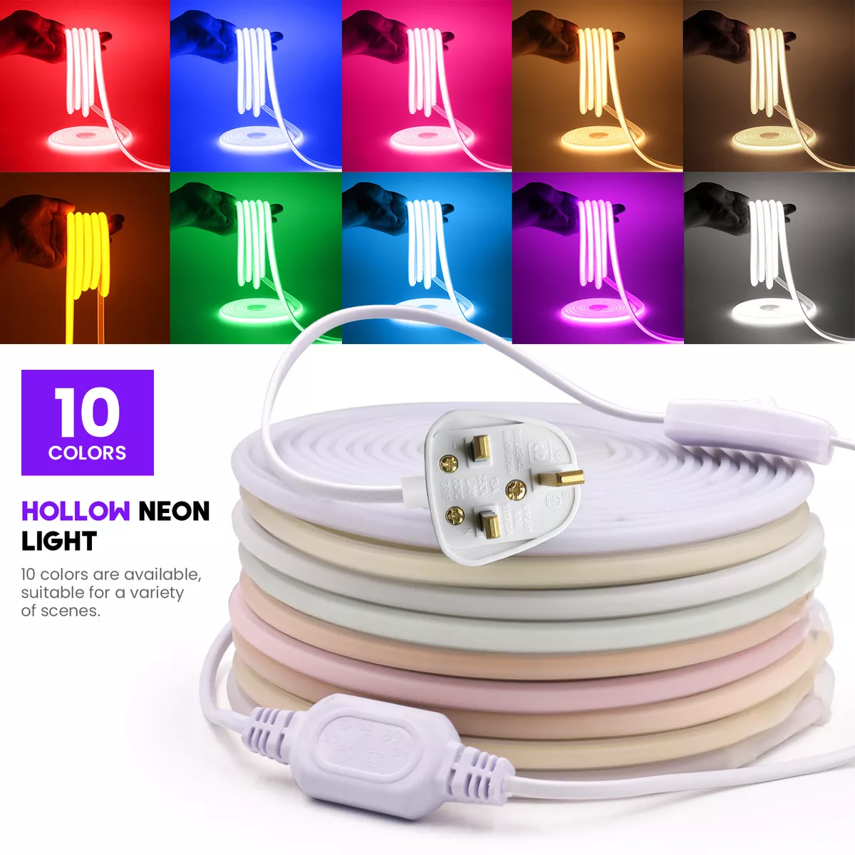 1 100m Neon COB LED Strip Lights 220V Flex Rope Outdoor Lighting 10 Color Switch
