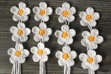 Appliqué Flowers- Pack Of 12 Small Hand Crochet Daisy.