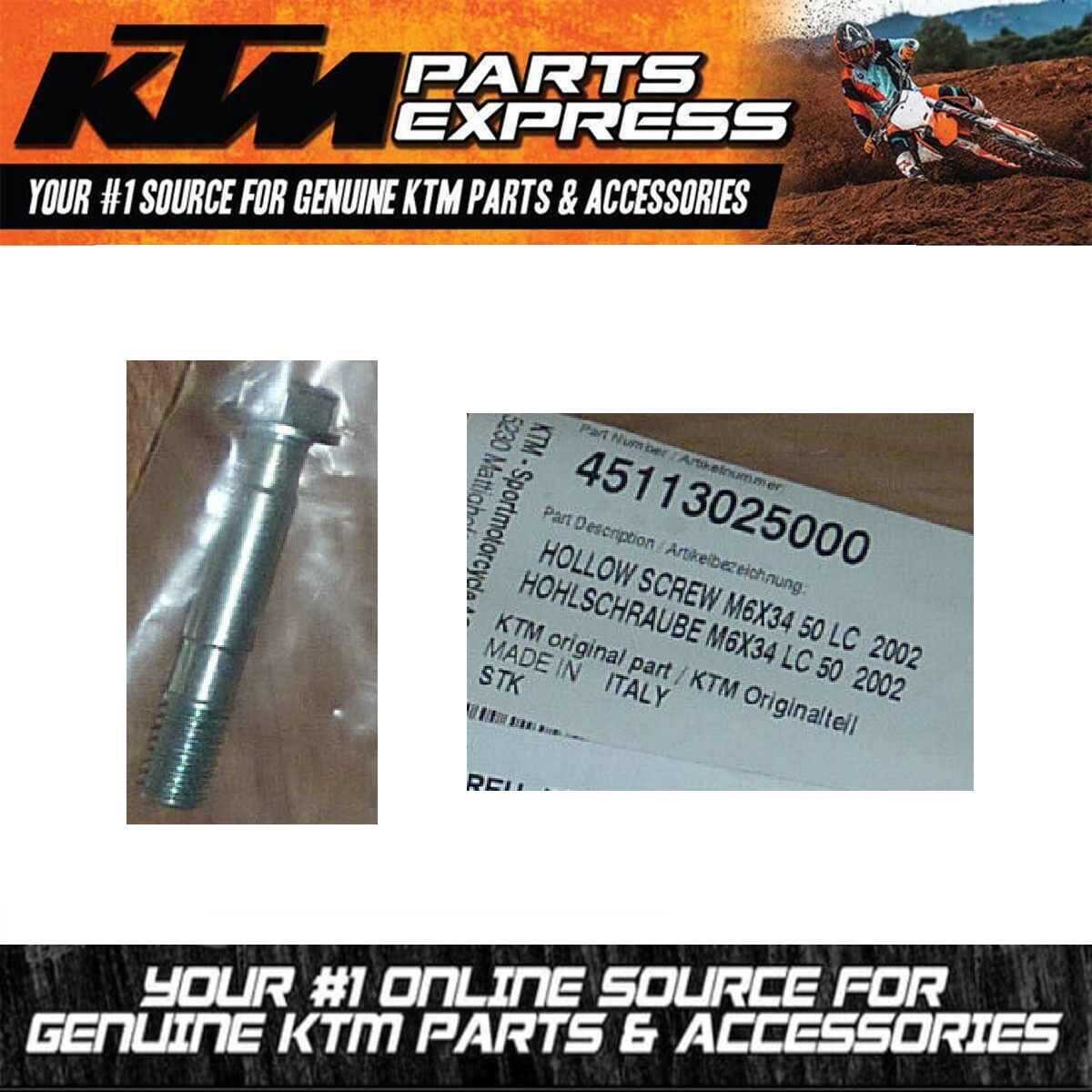 NEW OEM KTM HOLLOW SCREW M6X34 50 LC SX-E 5 50 SX MINI PRO JR SR