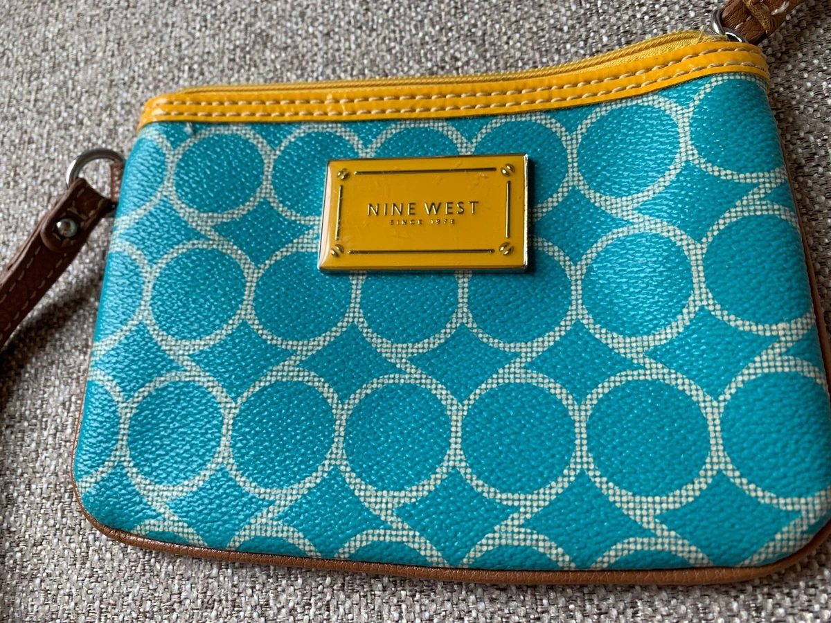Nine West Blue White Yellow Zip Lined Cosmetic Bag