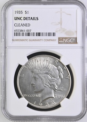 1935 Peace Silver $1 NGC UNC Details Cleaned BX10-17 | eBay