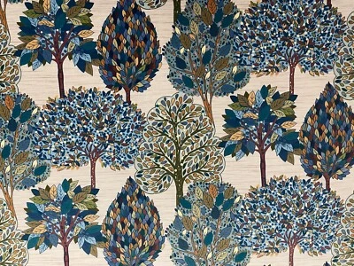 FRANK THOMAS INTERIORS Arbra Trees Velvet Fabric Teal Blues Super Soft Curtain Blind Upholstery