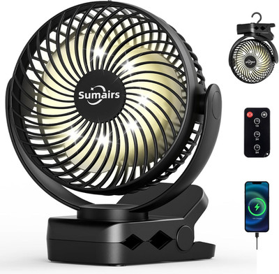 5,5'' Clip On Ventilator, 10000Mah Wiederaufladbarer Camping Ventilator mit Max 55H Akku, Fernbedienung