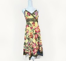 Neelam M Tiered Summer Sundress Yellow Flowered Lace Rhinestone