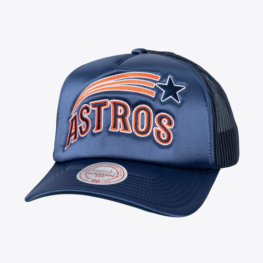 Houston Astros Mitchell & Ness Satin Trucker Coop Hat Snapback
