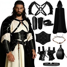 PinkUnicoon 11 Pcs Men's Renaissance Costume Set-Medieval Pirate Viking Costu...