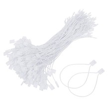 200pcs Polyester Hang Tag String 6.7" - Plastic Snap Lock Pin Loop White