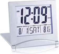Small Digital Travel Alarm Clock Battery Operated, Portable Large White Light 