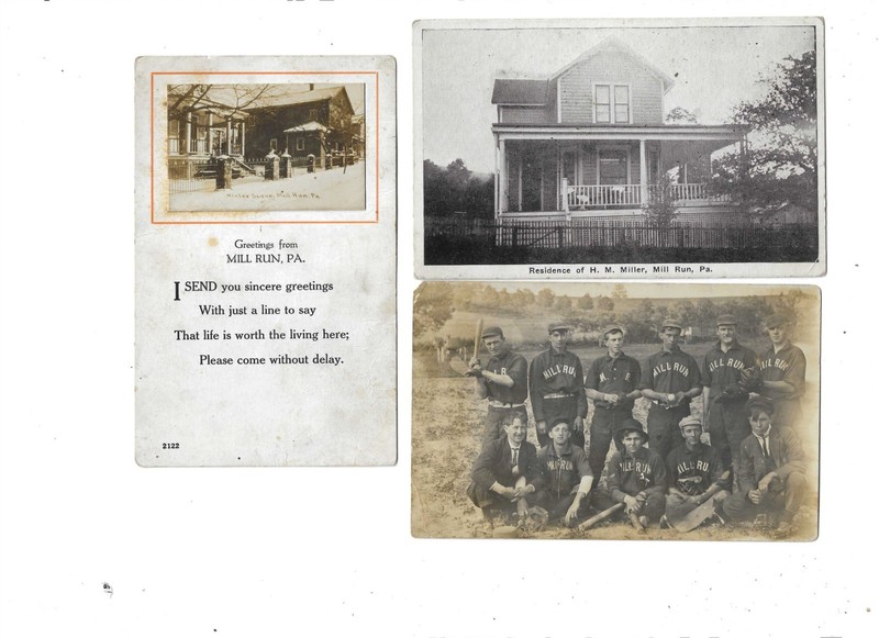 3 MILL RUN PA MILLER HOME STREET VIEW 1 RPPC REAL PHOTO BASEBALL TEAM PLAYERS 