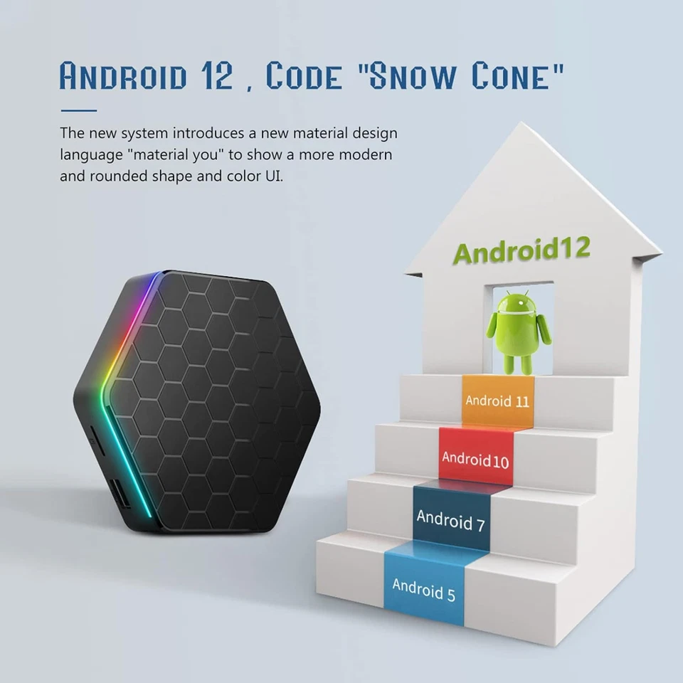 Android TV Box 12.0, Android Box 4GB RAM 32GB ROM Quad-Core Cortex-A53 CPU Wifi6 - Immagine 2 di 4