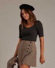 Rylee + Cru Women's Small Black Ribbed Tee Top Slim Fit Soft Cotton