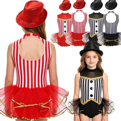 DE iEFiEL Zirkus Akrobatik Kostüm Mädchen Artisten Jazz Dance Tutu Kleid  +Hut