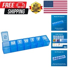 Weekly Pill Organizer, 7-Day, Medium Compartments, Medicine Box, Blue