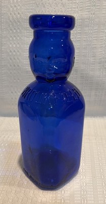 Cobalt Blue Brookfield Baby Top Quart Bottle Figural Face Vintage