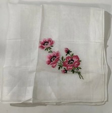 Vintage Hand Embroidered Floral Appliqu  Flower Handkerchief 13 x 13  Cotton