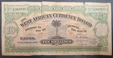 1942 British West Africa 10 Shillings P7b G10-910752 Short Snorter.