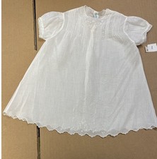 Vintage Baby or Doll Dress in White Size 6 Mo. With Embroidered Accents