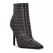Nine West Black Studded Farrah Dress Pointy Toe Heeled Ankle Booties Size 8.5