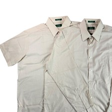Lot 2 Vtg Sears Mens Vintage Perma-Prest Beige Short Long Sleeve Button Up Shirt
