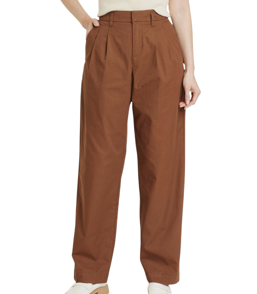 A NEW DAY Brown Cotton Twill PLEATED CHINOS PANTS Baggy High Rise Wide Leg 6