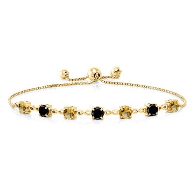 2.39 Ct  Yellow Citrine Black Diamond 18K Yellow Gold Plated Silver Bracelet