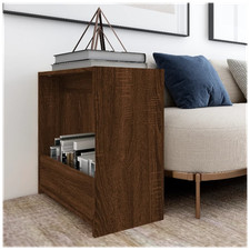 Image of Side Table Brown Oak 50x26x50cm Engineered Wood Modern Compact Accent With Shelf