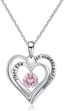 Christmas Gifts for Women Wife Mom, Double Heart Birthstone Pendant Necklace - 9