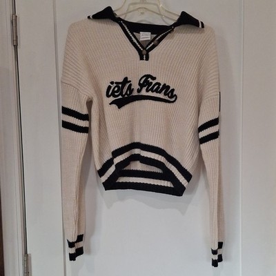iets frans... Ivory Black Striped Pullover Sweater Acrylic Blend V-Neck Women