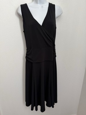 The Limited Dress Faux Wrap Sleeveless Black Fit Flare Size M Knit Stretch New