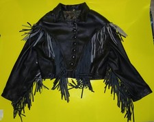 Damen Lederjacke Fransen Echtleder Western Cowgirl Stil Bolero Vintage Gr. L RAR