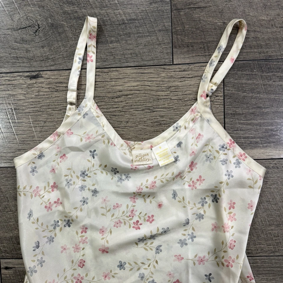 Camisón Babydoll Y2K Gilligan OMalley Floral Satén Chemise Marfil Sin Mangas Talla Pequeña Foto 2 de 4