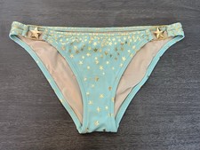 Victoria's Secret Swimsuit Bikini Bottom Mint Green Gold Stars Medium NWOT