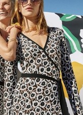 Diane von Furstenberg Target Sweater Wrap Dress Animal Print Black Brown Sz S