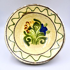 Redware Hand Painted Slipware Plate 7.75