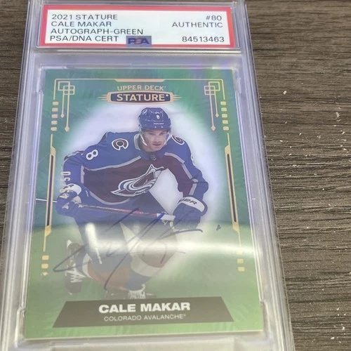 2021-22 Upper Deck Stature - Cale Makar #80 Green Autographs /50 Psa Auth