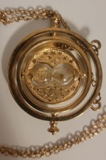 Harry Potter, Hermione Time Turner Hourglass Rotating Necklace, Gold Toned
