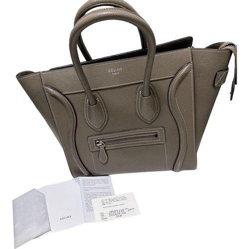 CELINE Luggage Micro Shopper Tote Bag Souris Greige Calfskin Leather Purse Auth