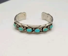 Sterling Silver 925 Southwestern Style Turquoise Stone 5" Cuff Bracelet 34.4g
