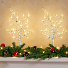 2-Pack Lighted Christmas Halloween Fall Tree Decorations Indoor, 2ft White