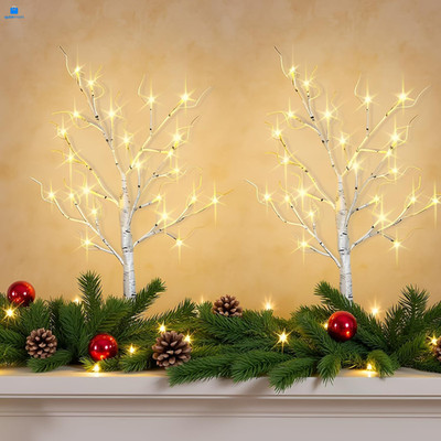 2-Pack Lighted Christmas Halloween Fall Tree Decorations Indoor, 2ft White 