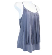 Alya Steel Blue Fringed Halter Top Juniors S Spaghetti Strap Tank Summer Shirt