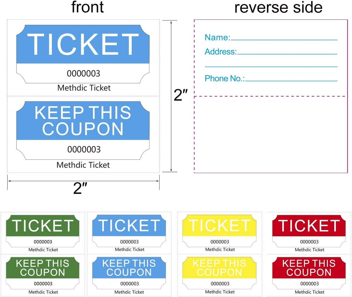 Tacticai 2000 Raffle Tickets, Red (8 Color Selection), Double Roll, Tickets For Events, Entry, Class Reward, Fundraiser & Prizes